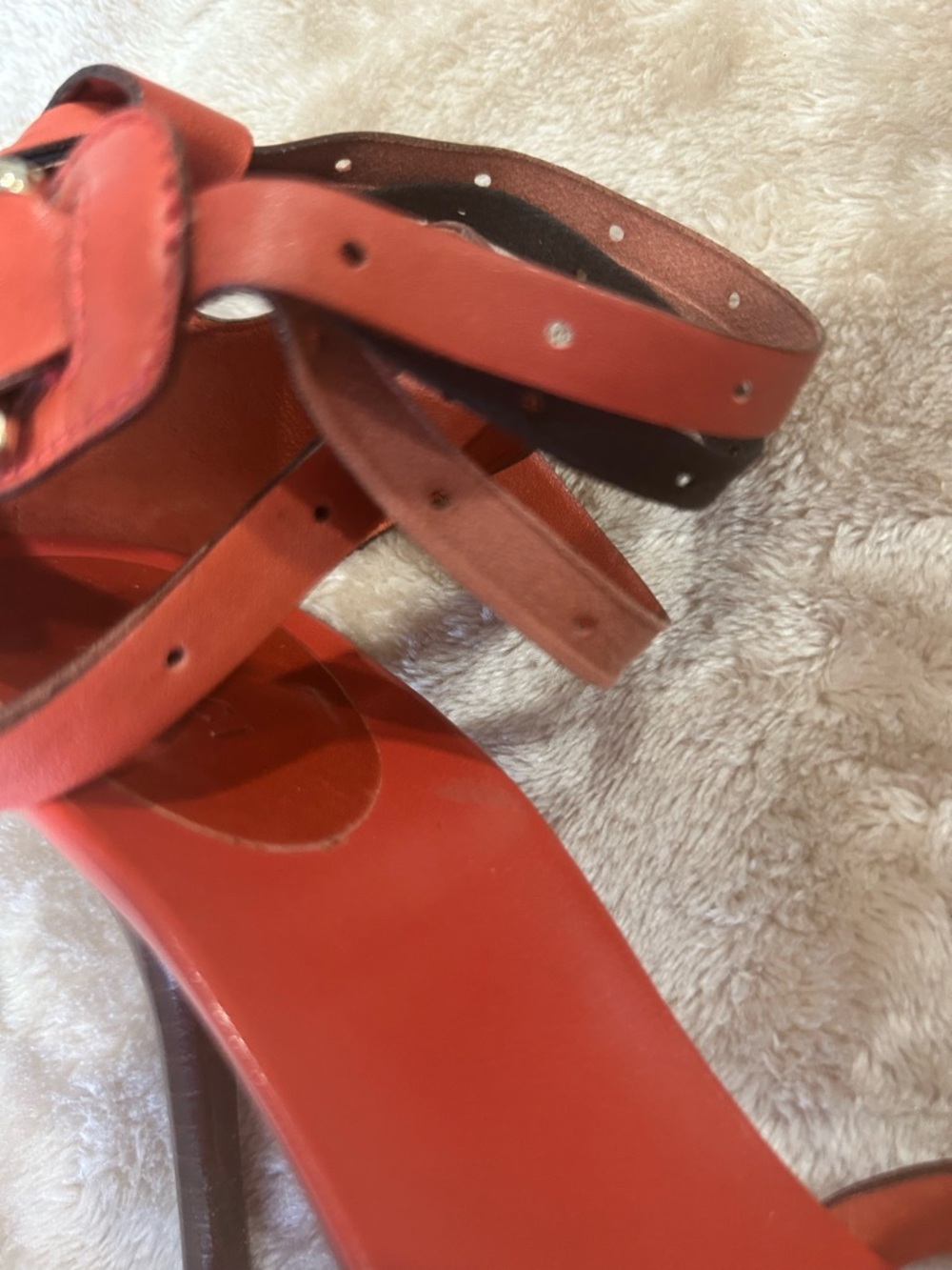 Gucci Women Sandals Strappy Heels Orange Red Leather Italy size 8B READ FLAWED - Picture 13 of 16